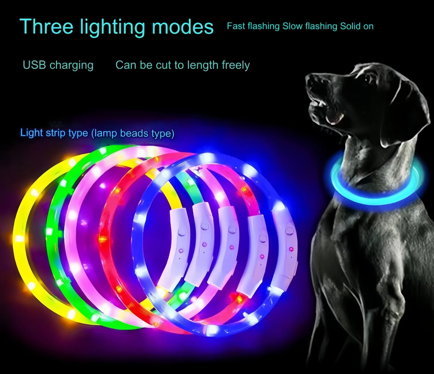 Pet Dog Led Light Collar Luminous Anti-Lost Dog Collar USB Rechargeable Dog Necklace Collar