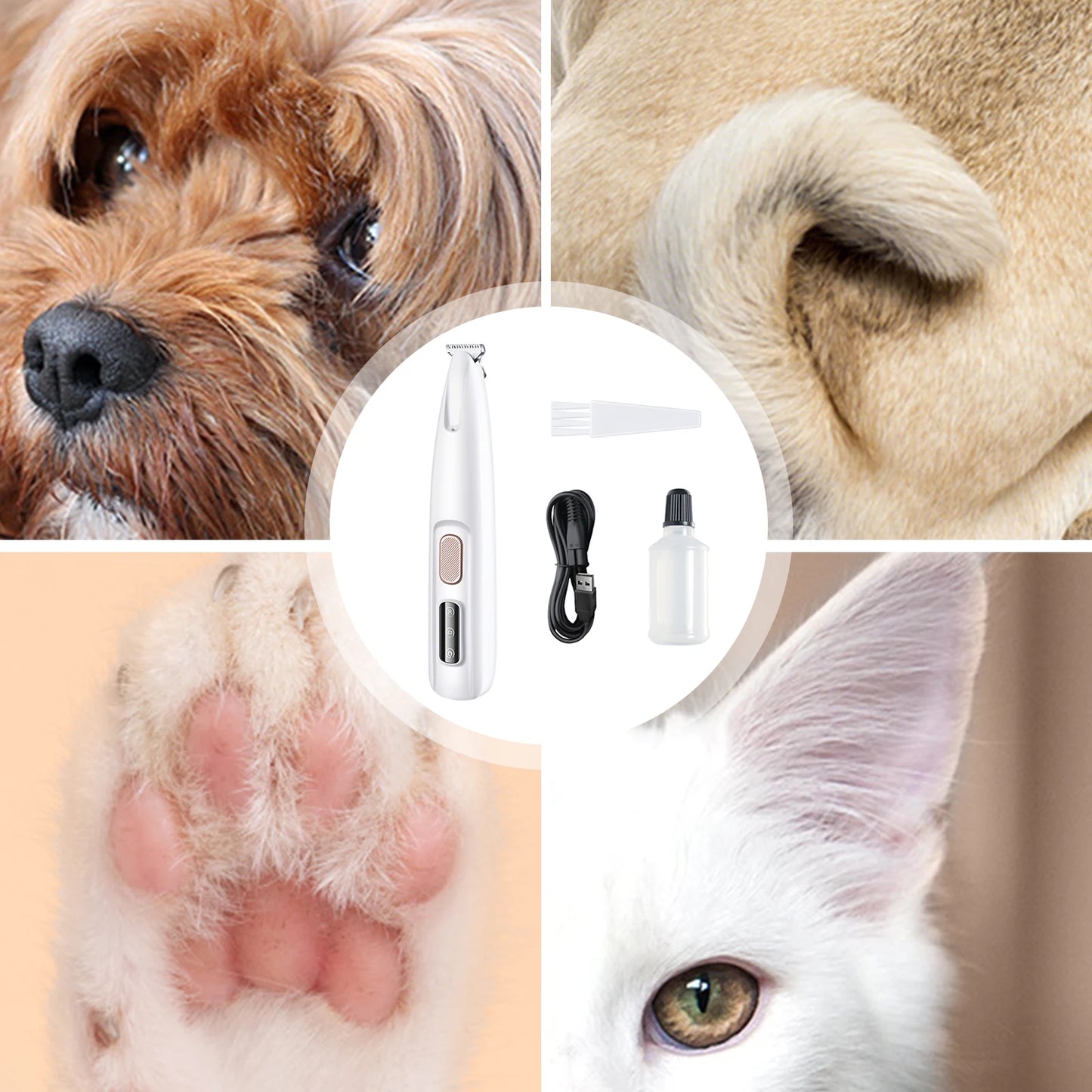 Rechargeable Pet Paw Trimmer with LED Light, Fully Waterproof Dogs Cats Hair Trimmer, Dog Clippers for Grooming