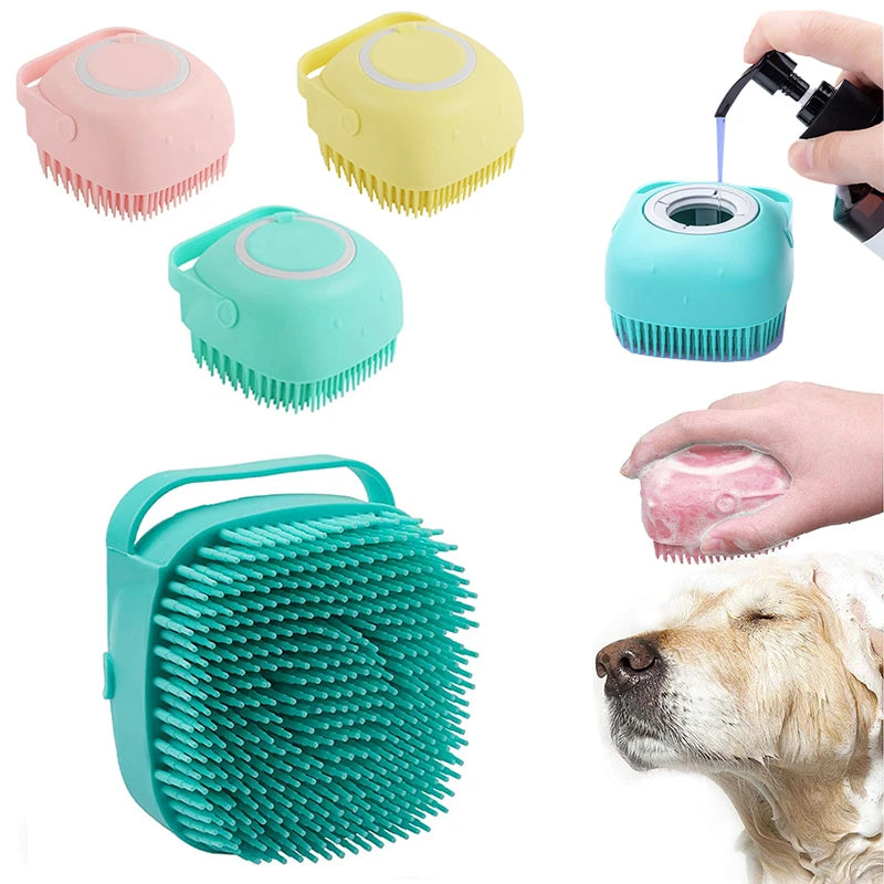 Silicone Dog Bath Massage Gloves Brush Pet Cat Bathroom Cleaning Tool Comb Brush for Dog Can Pour Shampoo Dog Grooming Supplies