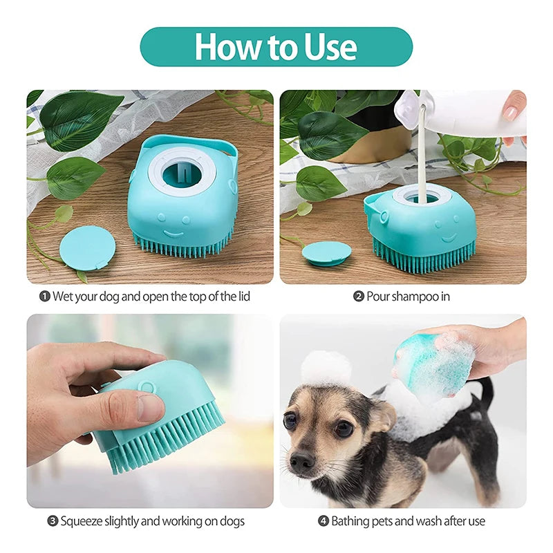 Silicone Dog Bath Massage Gloves Brush Pet Cat Bathroom Cleaning Tool Comb Brush for Dog Can Pour Shampoo Dog Grooming Supplies