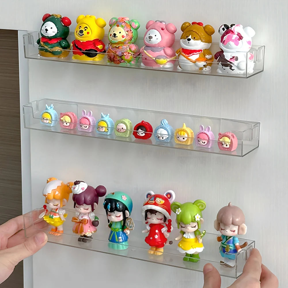 Wall Mounted Storage Rack Glasses Rack Blind Box Organizer Holder No Punching Floating Shelf Transparent PET Toy Display Stand