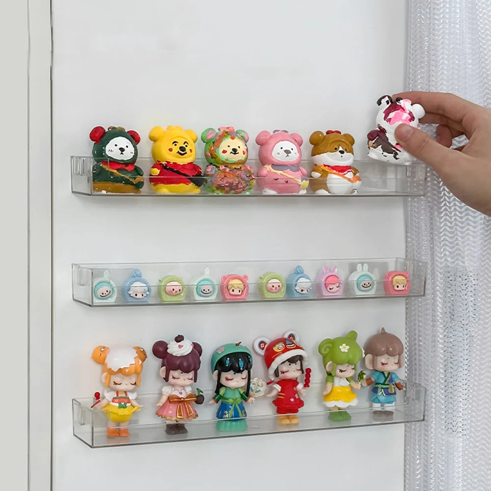 Wall Mounted Storage Rack Glasses Rack Blind Box Organizer Holder No Punching Floating Shelf Transparent PET Toy Display Stand